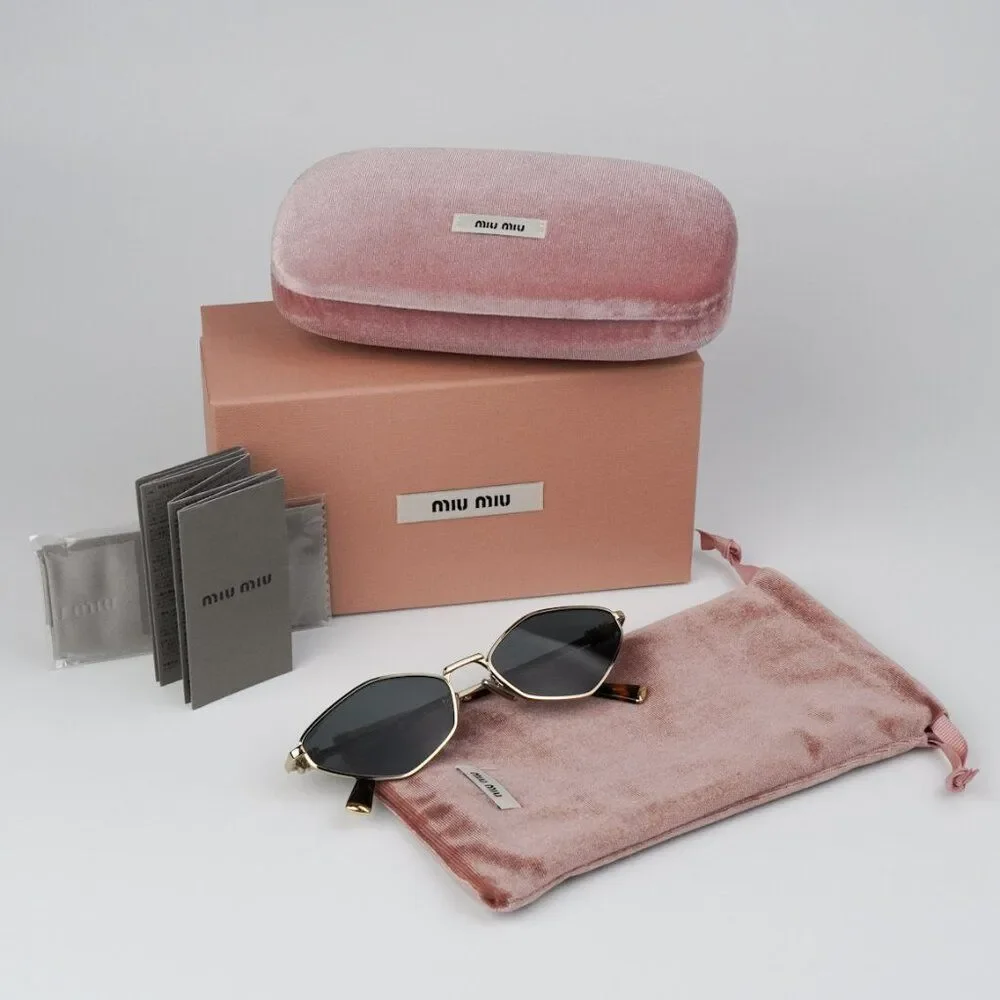 NEW Miu Miu MU56ZS ZVN5S0 Pale Gold Dark Grey Geometric Unisex Sunglasses
